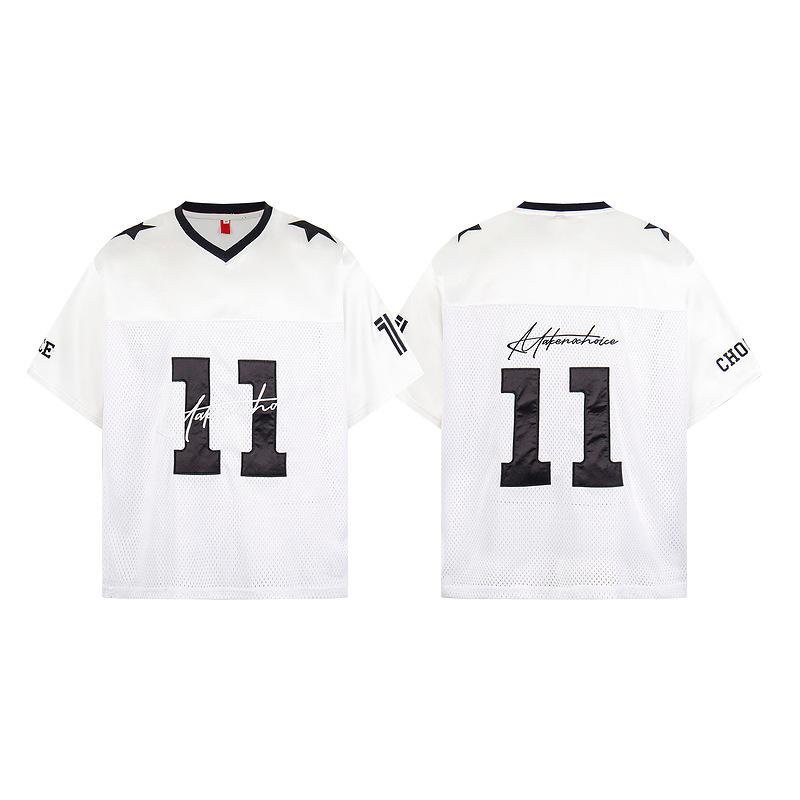 American Retro V-neck Jersey Short-sleeved T-shirt for Men and Women To Wear the Same Loose Casual Digital Printing Sports Cool Top