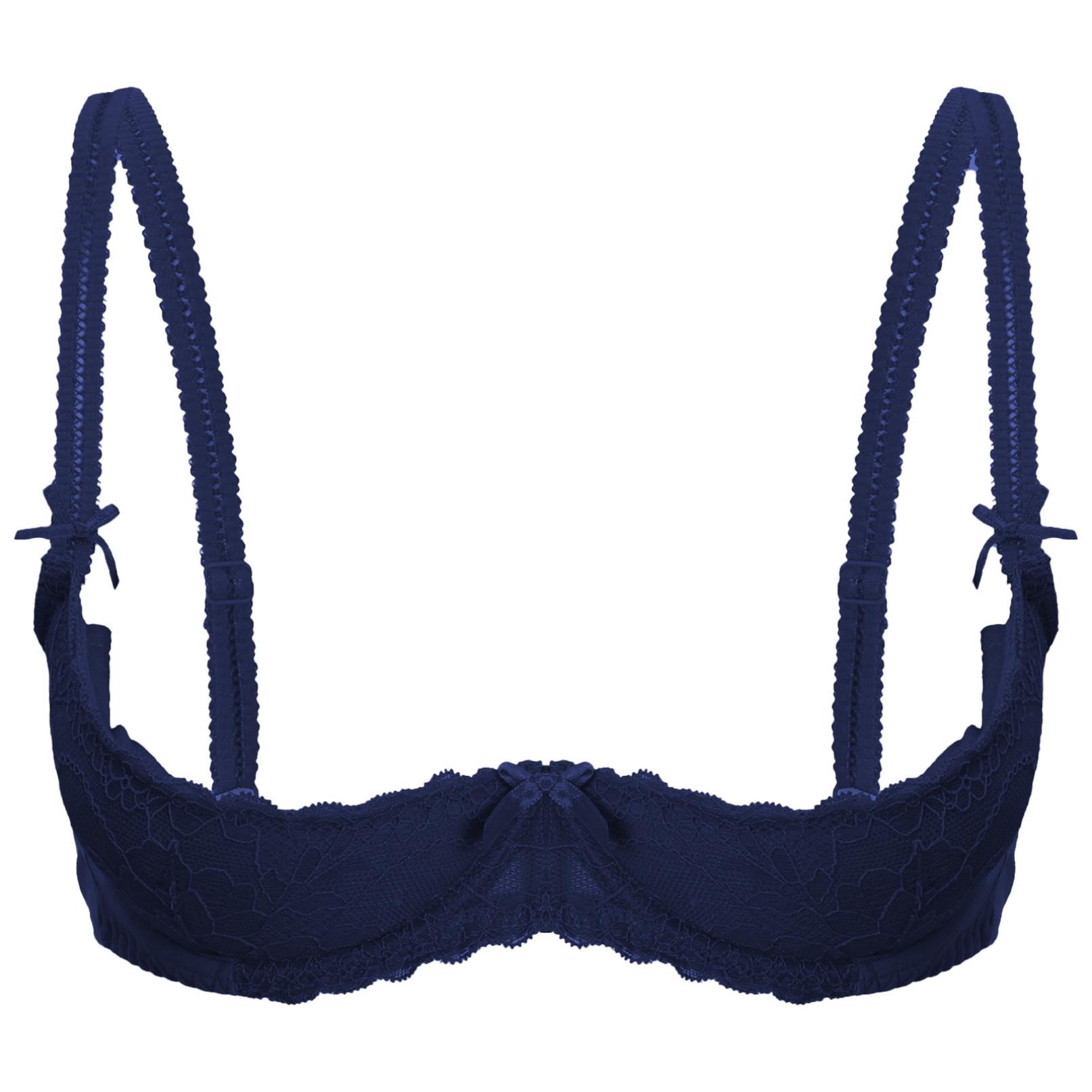 Reggiseno push up a mezza tazza da donna Reggiseno sexy in pizzo Plus Size S-5XL Reggiseno femminile 3XL colore blu navy