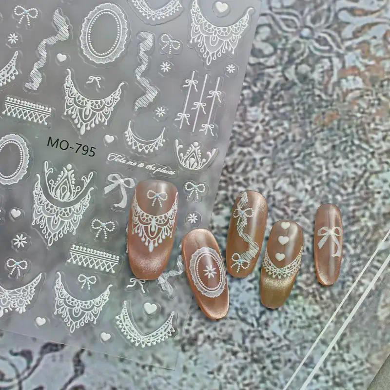 Lace Flower Bow Hollow Out Nail Stickers Relief Nail Appliques Nail Charms DIY For Manicure Decoration