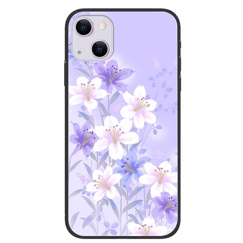 For iPhone 14/14 Plus Case Black Silicone Soft TPU Luxury Flower Animal Back Cover For iPhone 14/14 Plus New Shells for iPhone14