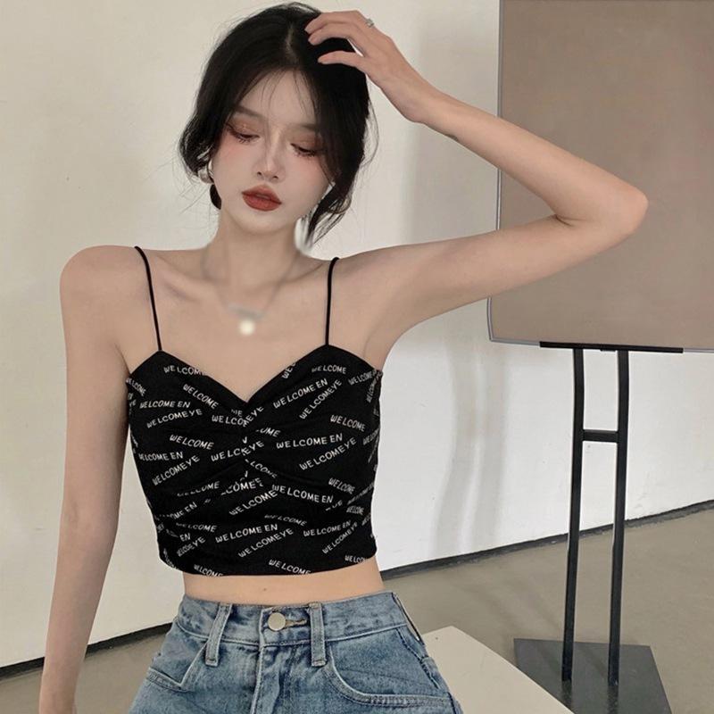 

Женский тонкий жилет с принтом букв и открытым пупком, укороченные топы на бретелях One Size