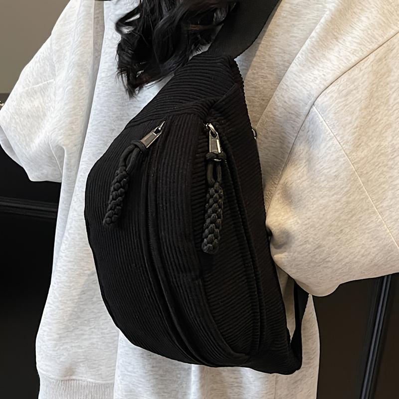 Perfekte Lily Damen Cord-Hüfttasche, Verstellbare Brust-Umhängetasche mit Mehreren Reißverschlusstaschen, Tägliche Umhängetasche