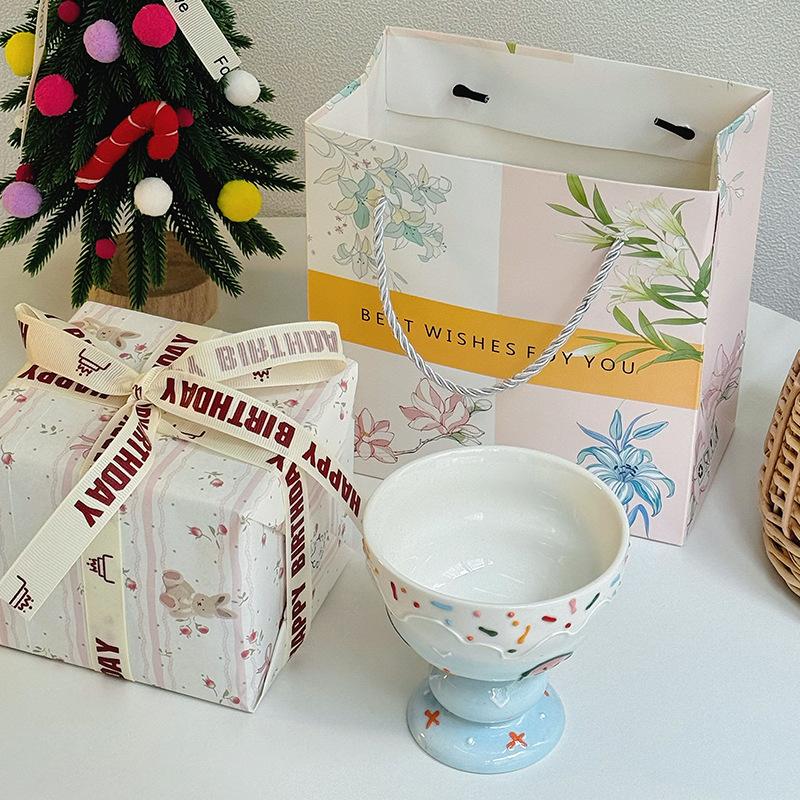 Cute Hand-painted Ice Cream Cup Household Dessert Bowl Yogurt Cup High Value Breakfast Oat Cup Girl Birthday Gift