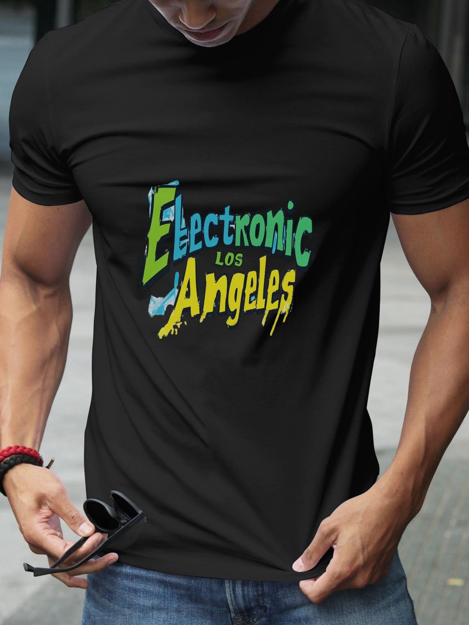 Black Electronic Los Angeles Graffiti Graphic T-shirt - 180g Cotton Crew Neck Short Sleeve S