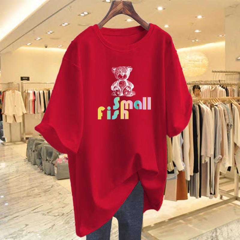 Cotton bear print short-sleeved t-shirt women's summer new loose casual top bottoming shirt