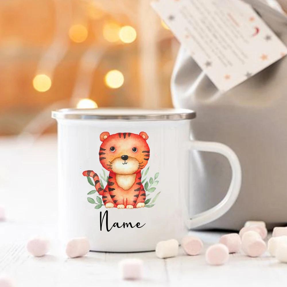 Personalized Animal Customize name Coffee Cup for Women Gift Custom Camping Enamel Mug Cute Deer Tiger with Name Gifts for Kid