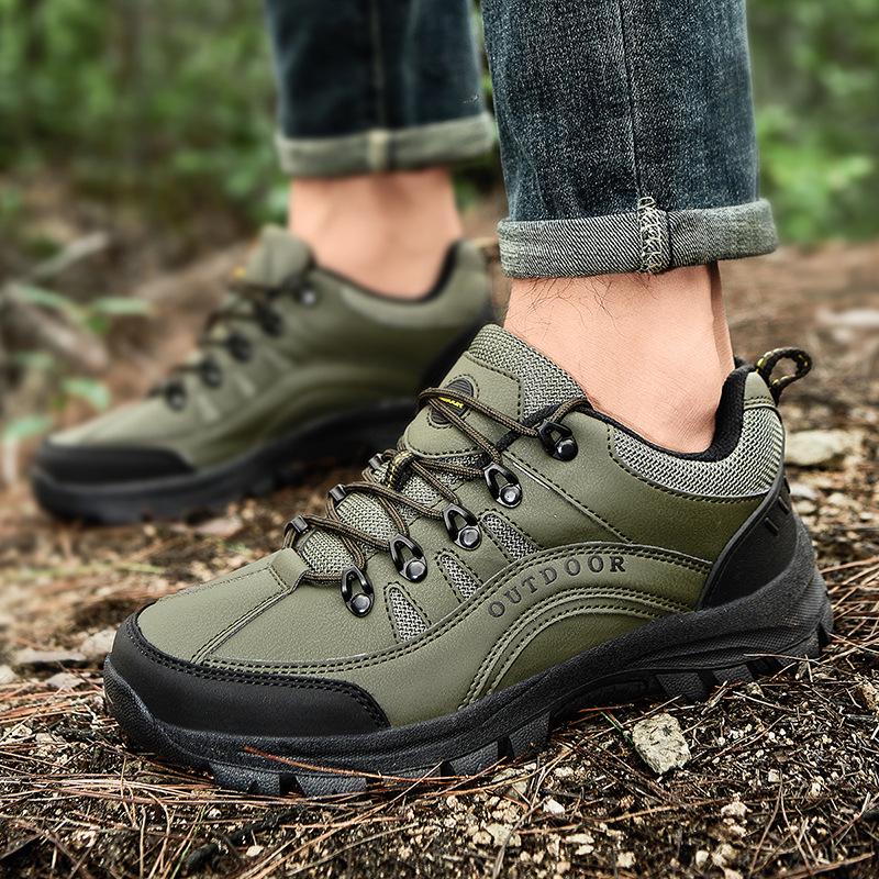 Men's Extra Large Size 49 Leather Hiking Shoes - Low-Top Outdoor Footwear for Autumn & Winter