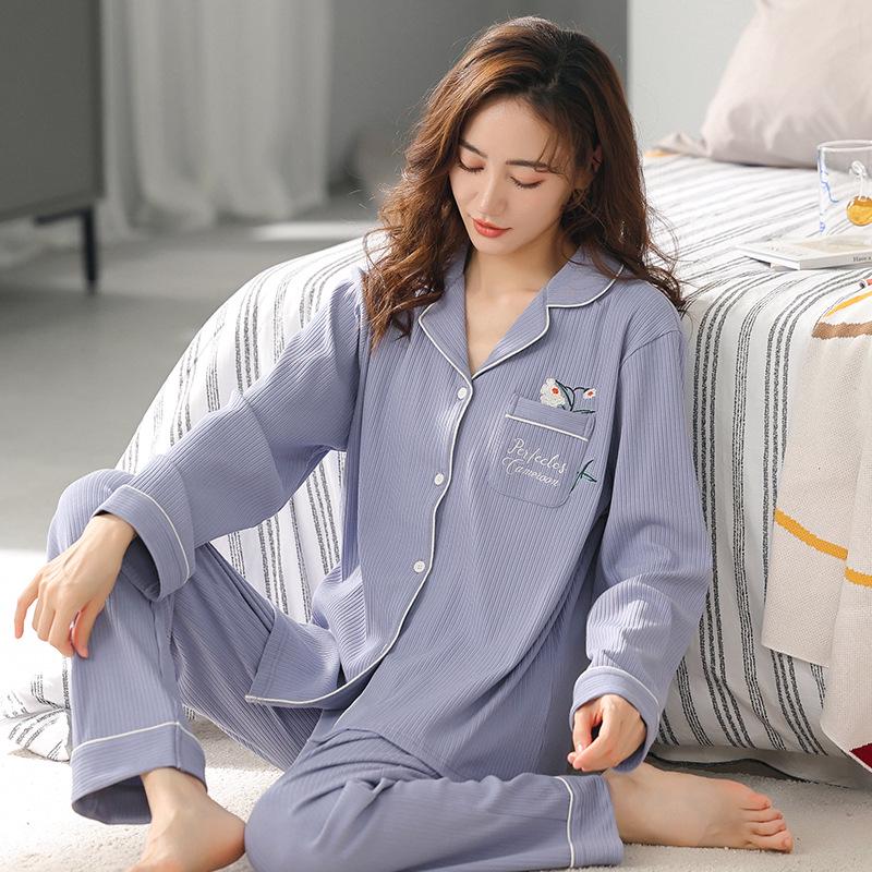 Ladies' Plus Size Cotton Pajama Set - Spring/Fall Long Sleeve Thin Style for Women and Moms