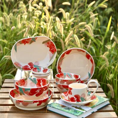 Juego de Platos de Cerámica Vintage Iris, Plato para Taza de Café de la Tarde para el Hogar, Plato Profundo Bajo Esmalte, Plato para Ensalada