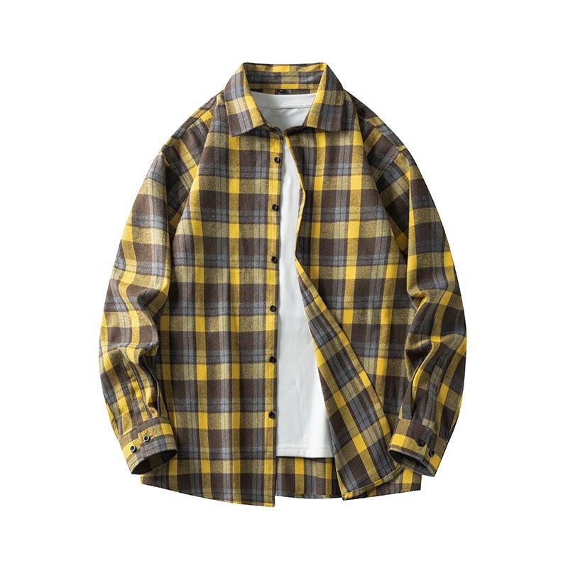 Autumn Fashion Simple Contrasting Color Men's Plaid Shirt, Korean Version of Trendy Casual Men's Long-sleeved Shirt