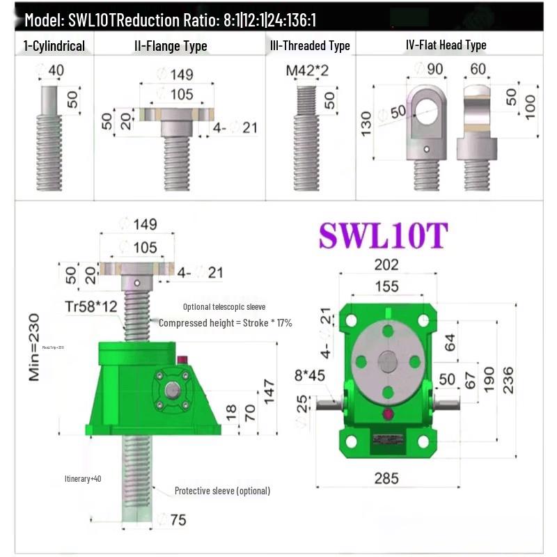 Aokewen SWL 10T Screw Jack with Handwheel