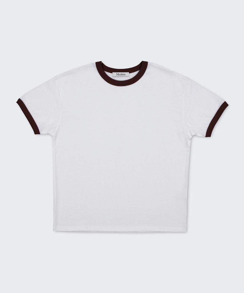 Meoleseu Contrast Ringer Crop T-Shirt_Off White/Brown