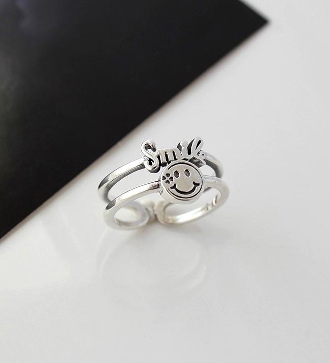 Yintai Fei: Women s Double Layer Smiley Face Open Ring – Japanese Korean Style, Adjustable Vintage Design Open Adjustable