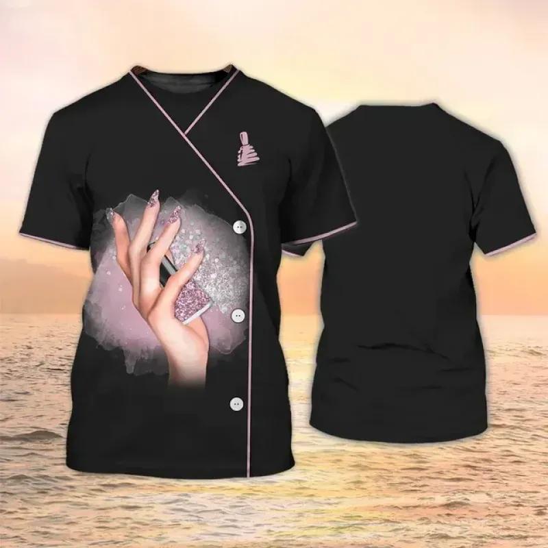 Manicurist Shirt Women's T-shirt 3D Nail Polish Printed Harajuku Short Sleeve Tees Summer Fashion Pullover Female Casual Tops