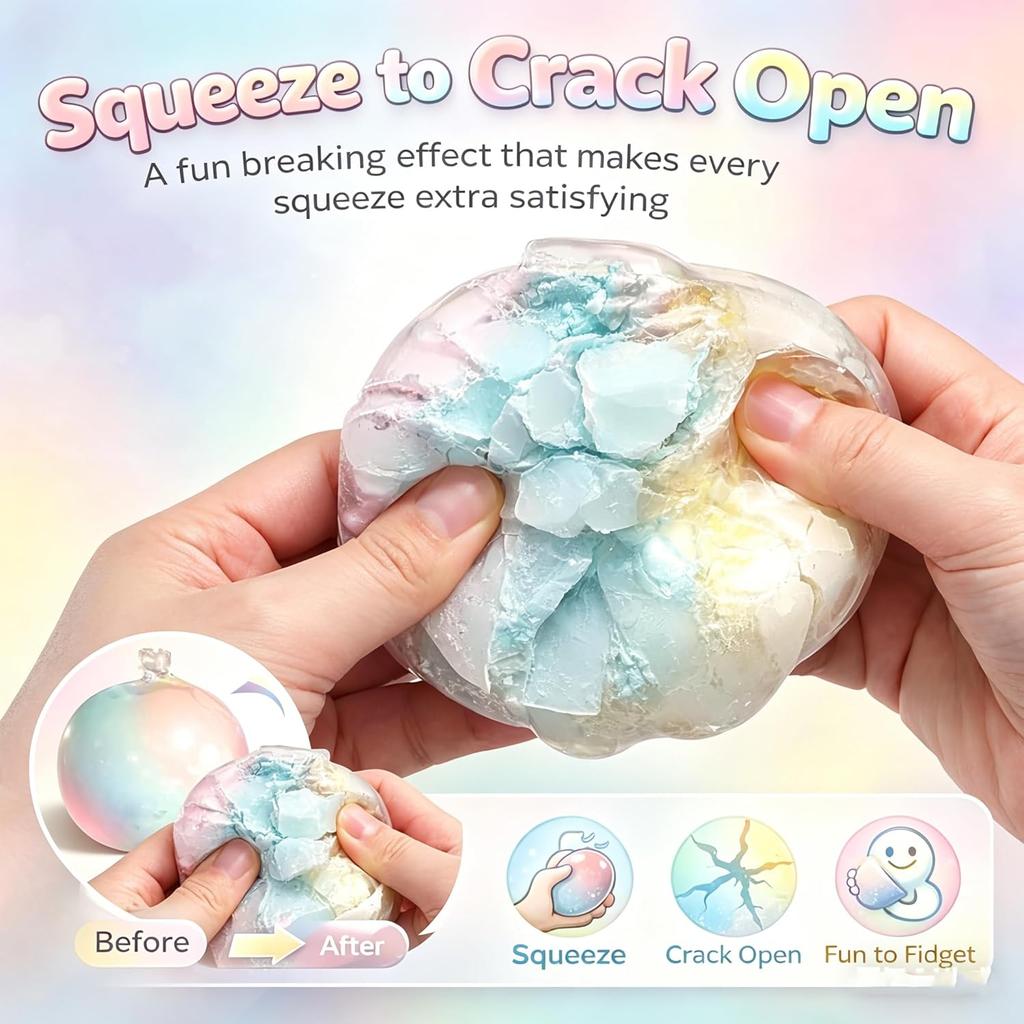 1-Pack: Rainbow Crackle-Texture Squeeze Ball — Adult Stress Relief & Sensory Soothing Toy