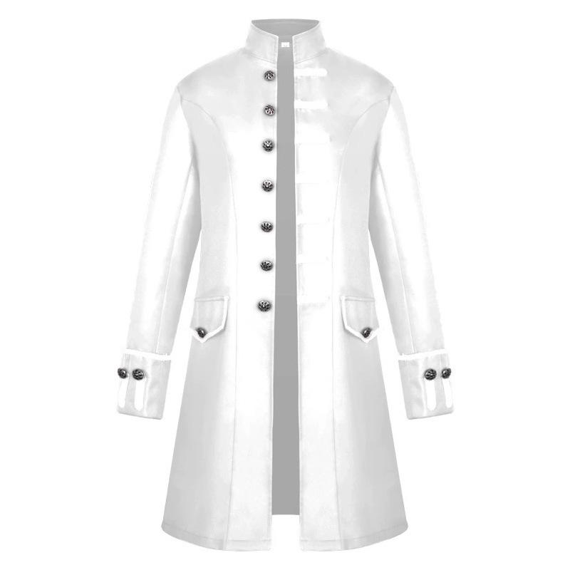 2024 European & American Men's Solid Color Steampunk Overcoat with Stand-Up Collar