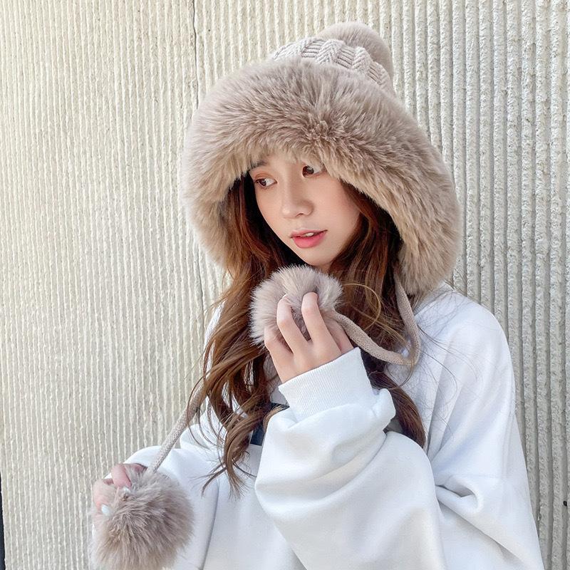 Koreanische Version der neuen Damenmode vielseitige Samt verdickte Geweih Pompon Strickmütze Student Radfahren Ohrenschutz Wollmütze