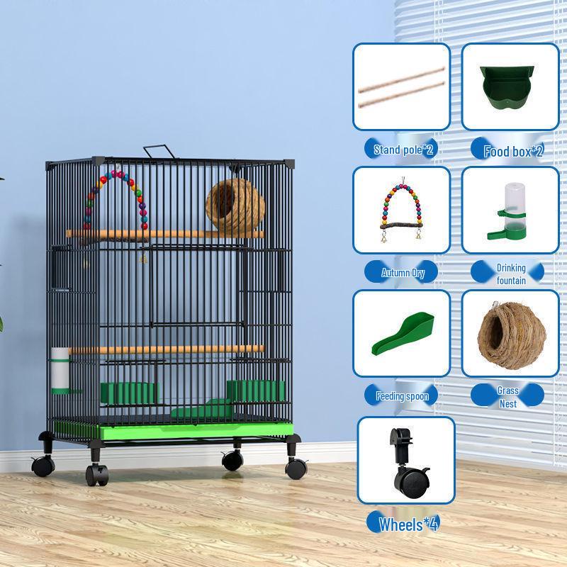 

Посилена велика клітка для великих птахів, таких як какатіли та піони, з гніздовою коробкою 70cm H, 42x31cm, with wheels, Package 3 чорний