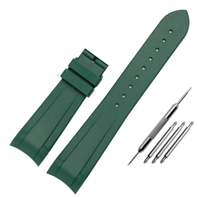 22mm Natural Rubber Silicone Rubber Watch Strap For Tudor Biwan GMT Curved End Pin / Folding Buckle Black Blue Red Wristband