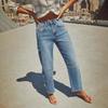 Women's Pant Autumn Mid Rise Straight Leg Machete Cropped Jeans