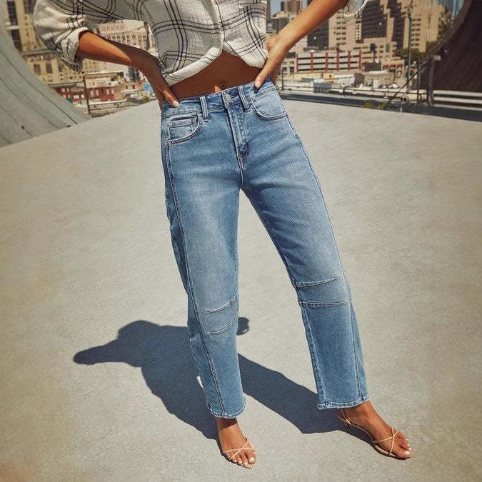 Women's Pant Autumn Mid Rise Straight Leg Machete Cropped Jeans