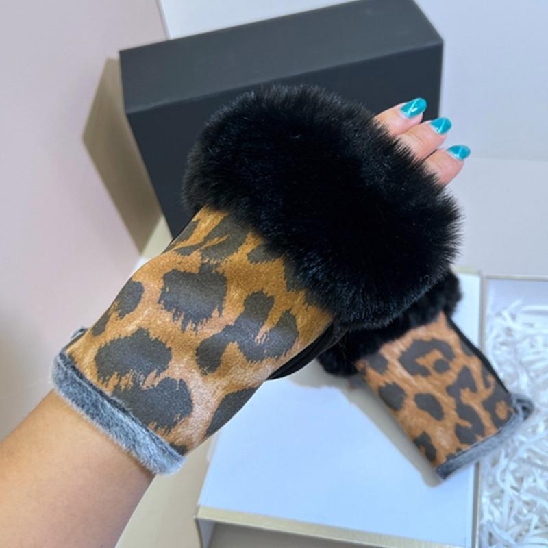 Fashion Artificial Rabbit Furs Gloves Women Girls Winter Thicken Warm Mittens Fingerless Soft Plush Stretch Gloves