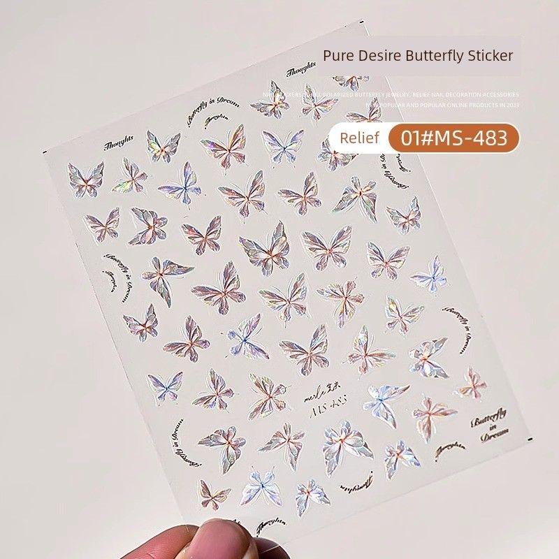 

Bows Nail Art Sticker Relief 2024 New 3D Cute Young Adult Heart Ribbon Bowknot Bows Nail Patch Decoration MS-483 pure desire butterfly