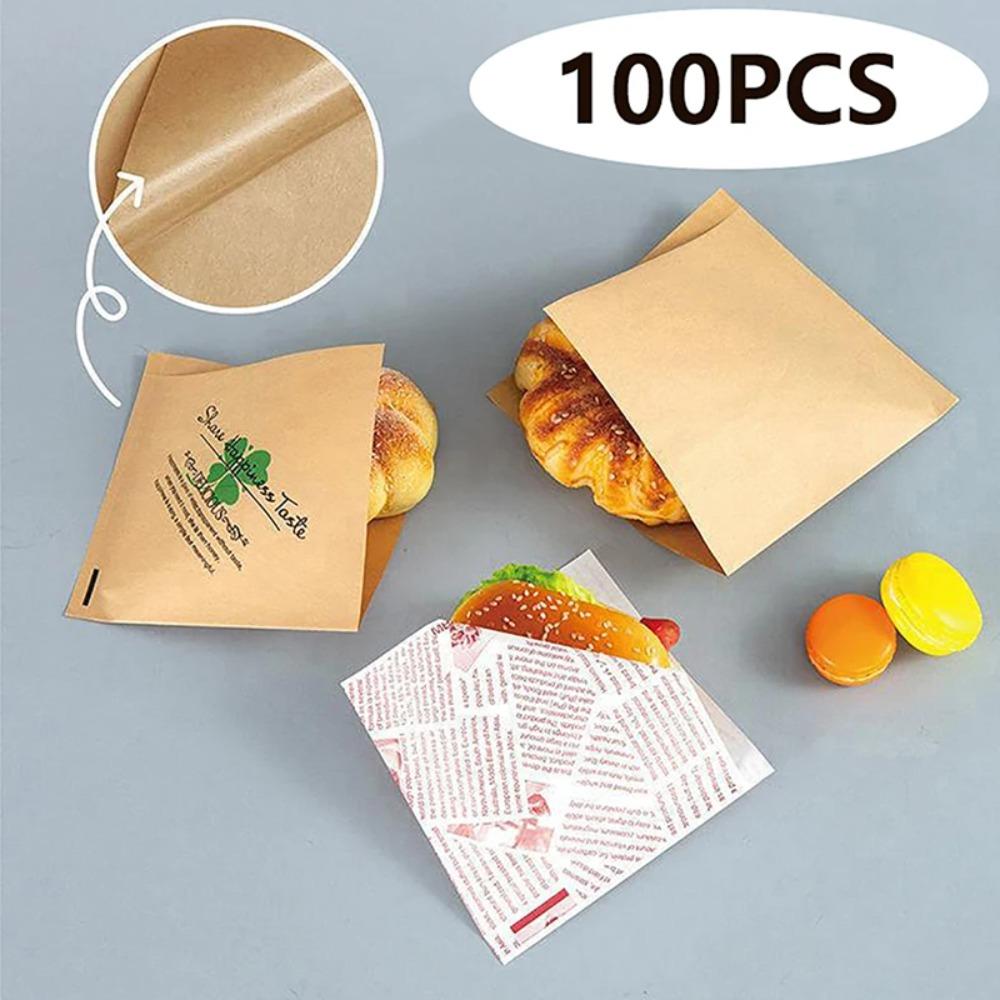 100Pcs 15x15cm Sandwich Wrappers Waterproof Disposable Hamburger Pouch Fries