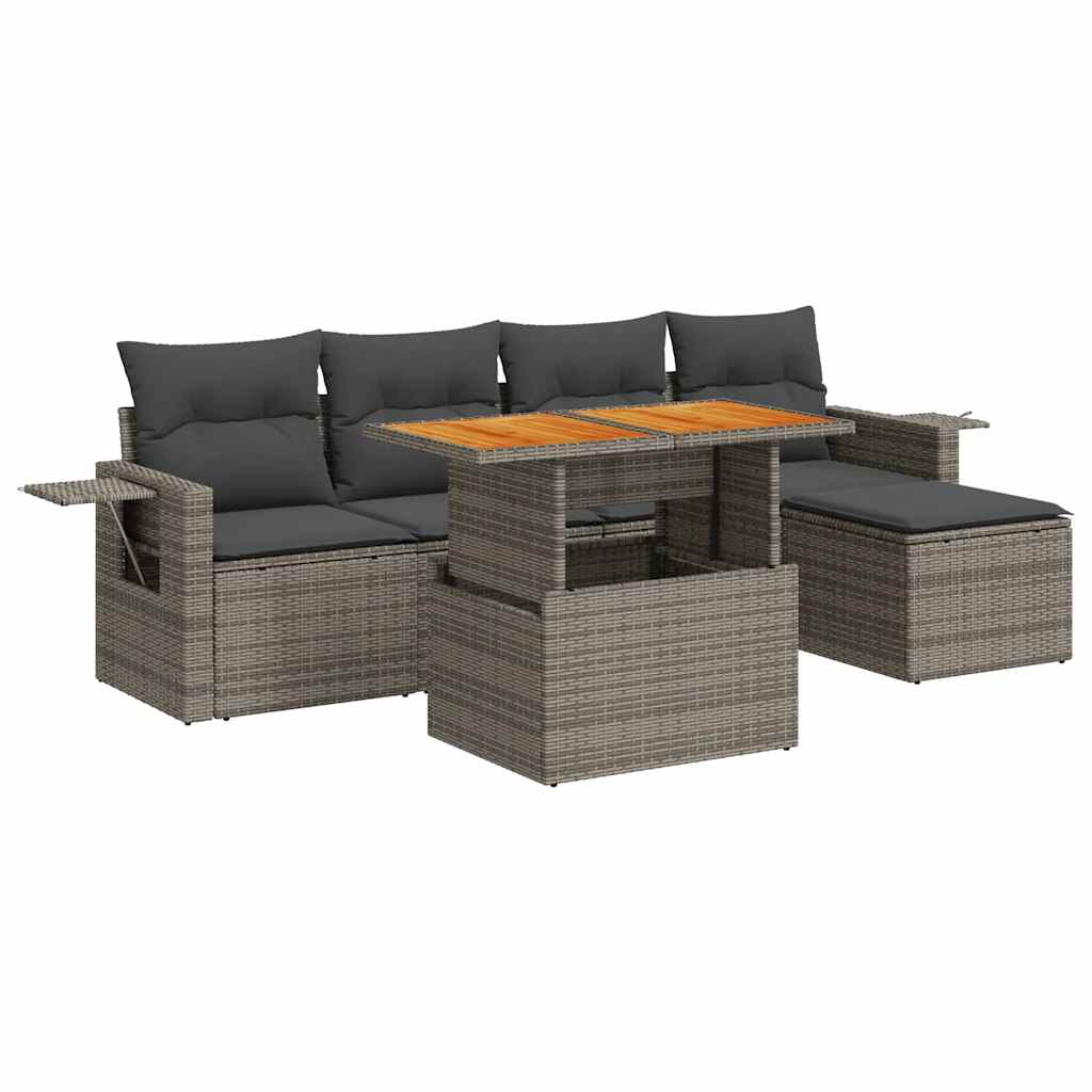 Vidaxl 6-Cz. Set di Mobili da Giardino con Cuscini, Grigio, Polyrattan