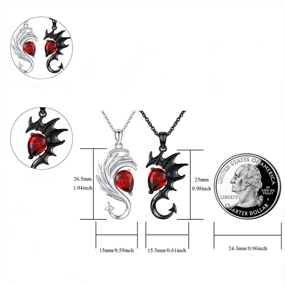 Neue Schwarz-Weiß-Farbe Herz Engel Teufel Flügel Anhänger Halskette Ohrringe Einzigartiger Mode Gothic Valentinstag Schmuck Geschenk