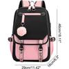 Teenage Girls' Backpack Middle School Students Bookbag Outdoor Daypack With Usb Charge Port, Black Pink