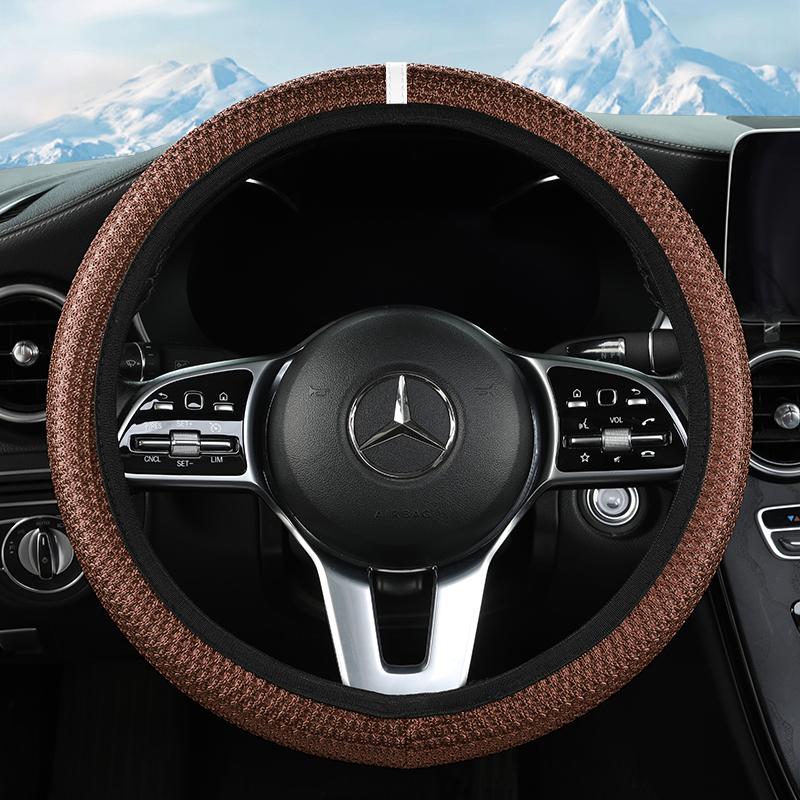 Elastic Stretch Steering Wheel Cover,Warm In Winter and Cool In Summer, Universal 15 Inch, Breathable Ice Silk, Anti-Slip,  Easy