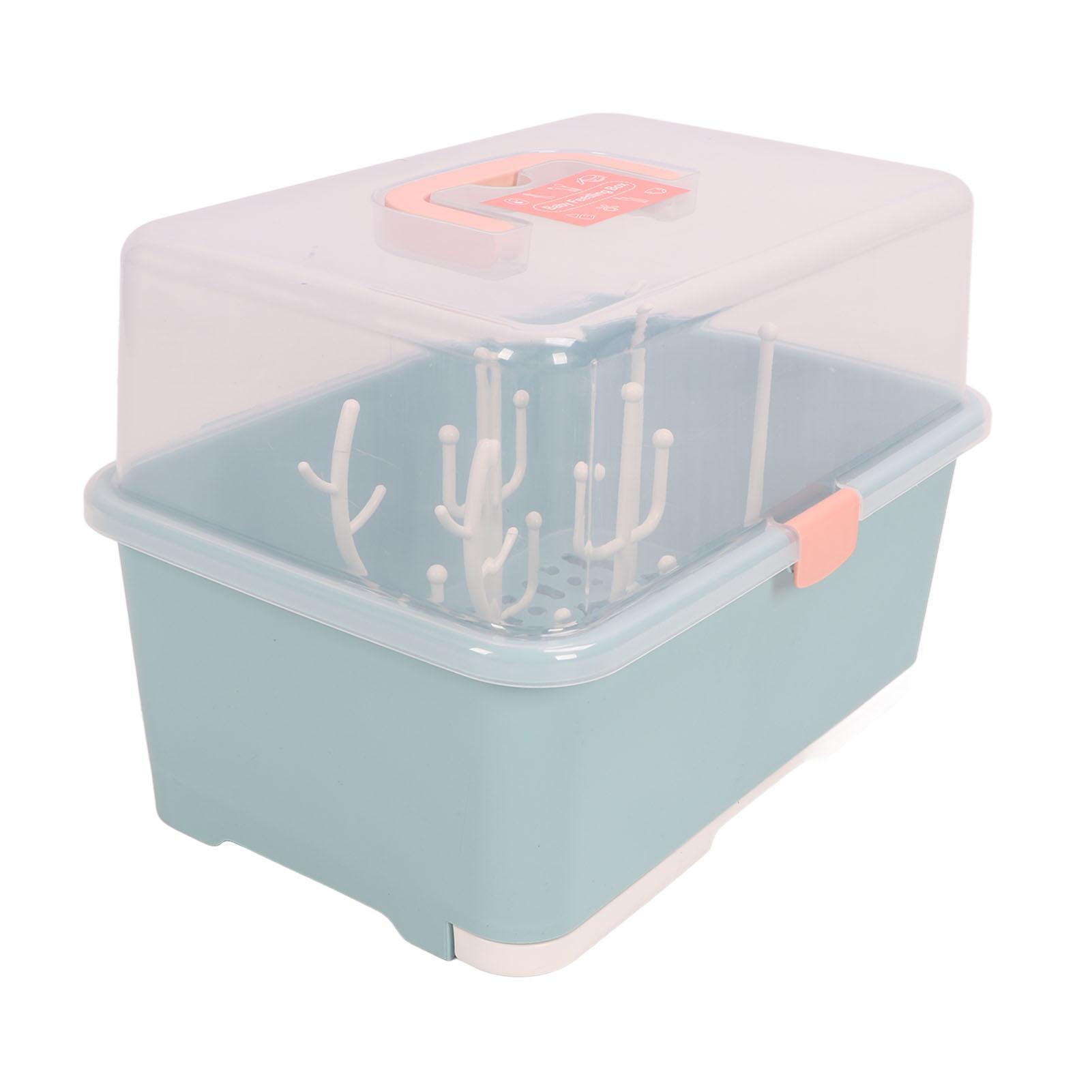 

Baby Bottle Drying Racks Portable Nursing Bottle Storage Box Dinnerware Organizerwith Cover for Baby Toddler Home