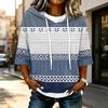 Damen Casual Kapuzen-T-Shirt mit 3/4-Ärmel und geometrischem Aufdruck