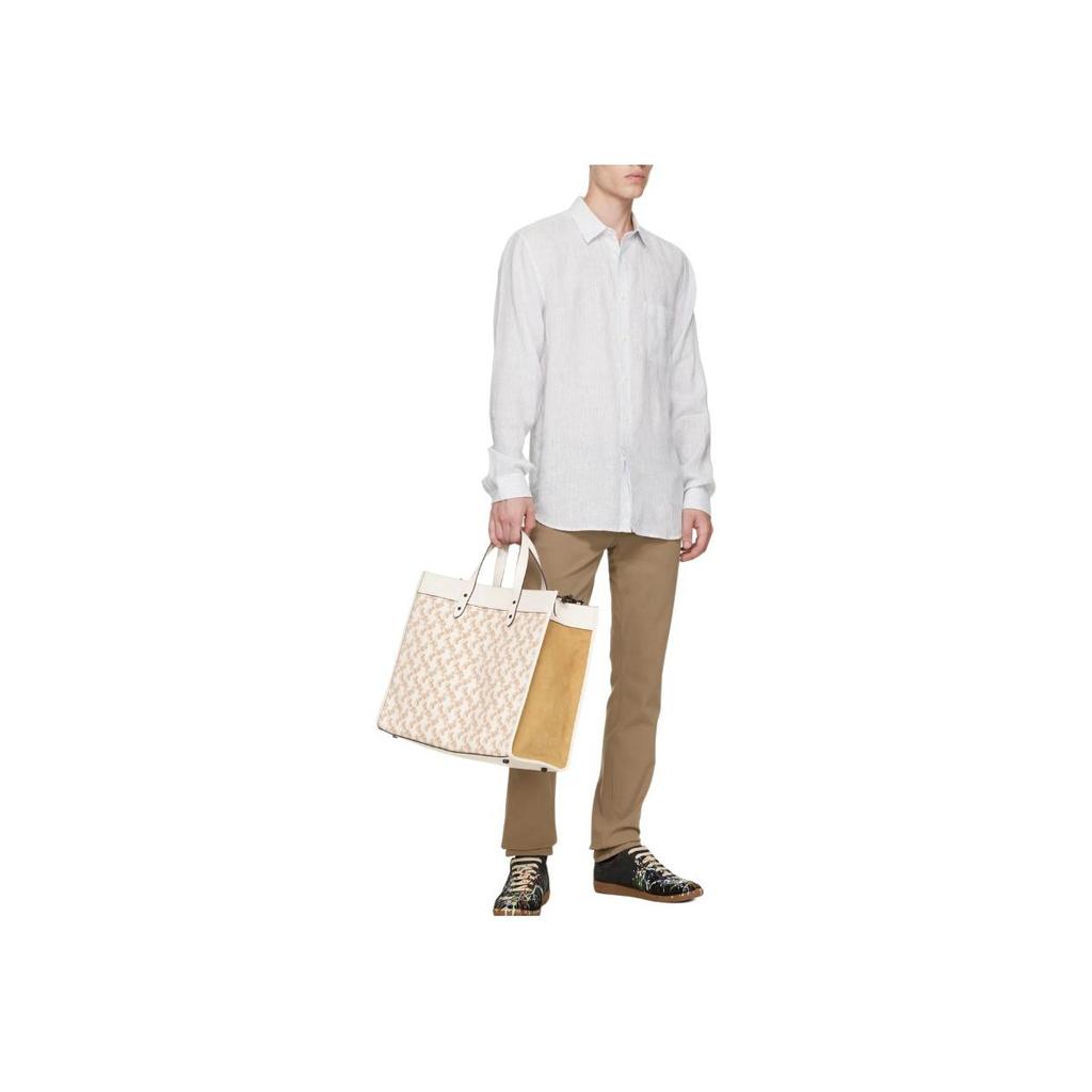 Coach Field 40 Classic Monogram Horse And Carriage Print Snap Closure Leather Tote Bag Men Tote Bags Off-White C6612-CHK