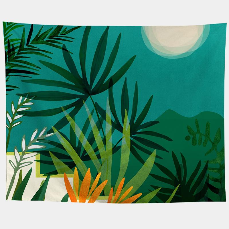 Watercolor Sea Sunset Tropical Forest Print Tapestry  Plants Abstract Landscape Living Room Bedroom Home Decor