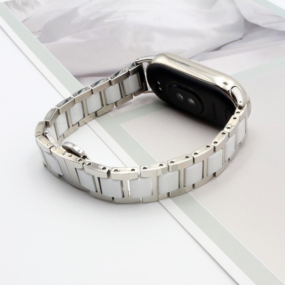 

Ceramic Watchband for Xiaomi Smart Band 9 Strap Stainless Steel Bracelet Mi Band 8/9/10 Smartwatch Wristband Replacement for Man срібні білого кольору