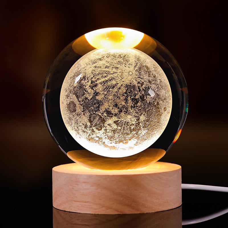 3D Starry Sky Crystal Ball Night Light with Solid Wood Base - Luminous Desktop Ornament & Birthday Gift