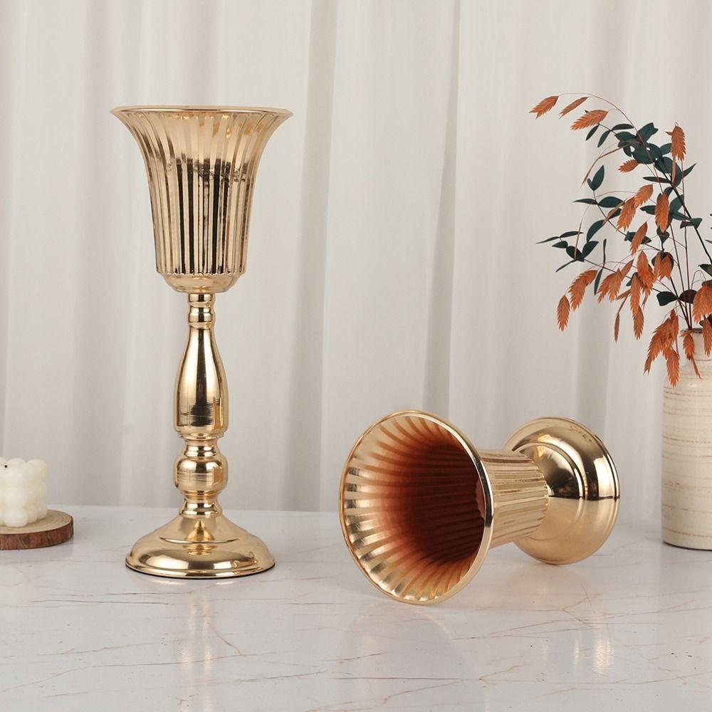 European Style Wedding Flower Vase Golden Dried Flower Pot Simulated Flower Holders for Home