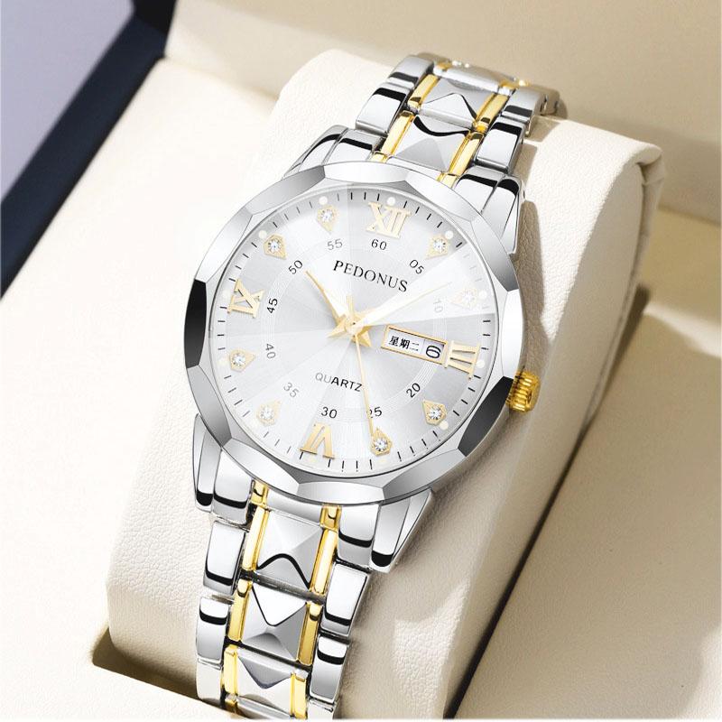 Top Brand Watch Men's Trendy Business High Quality Steel Belt Chinese English Dual Calendar MaleFashion Quartz Wristwatches
