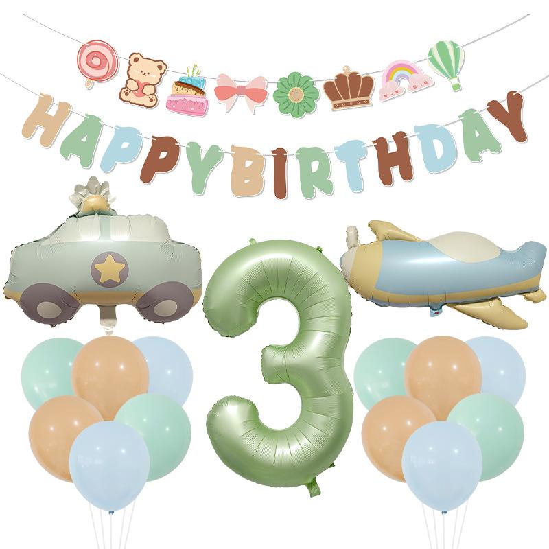 40 Inch Olive Green Digital Car Plane Aluminum Film Balloon Birthday Party Balloon Bear Flag Set Decoration