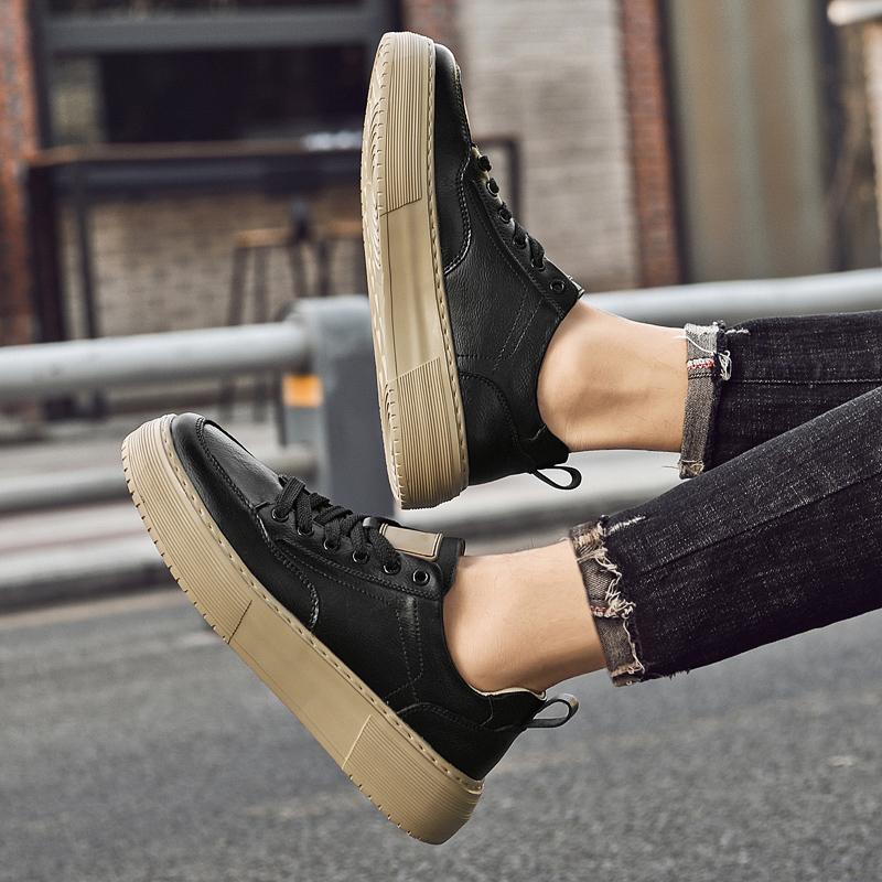 Fashion Genuine leather men's board shoes Thick bottom height increasing style Daily office Outdoor street leisure youth sports shoes