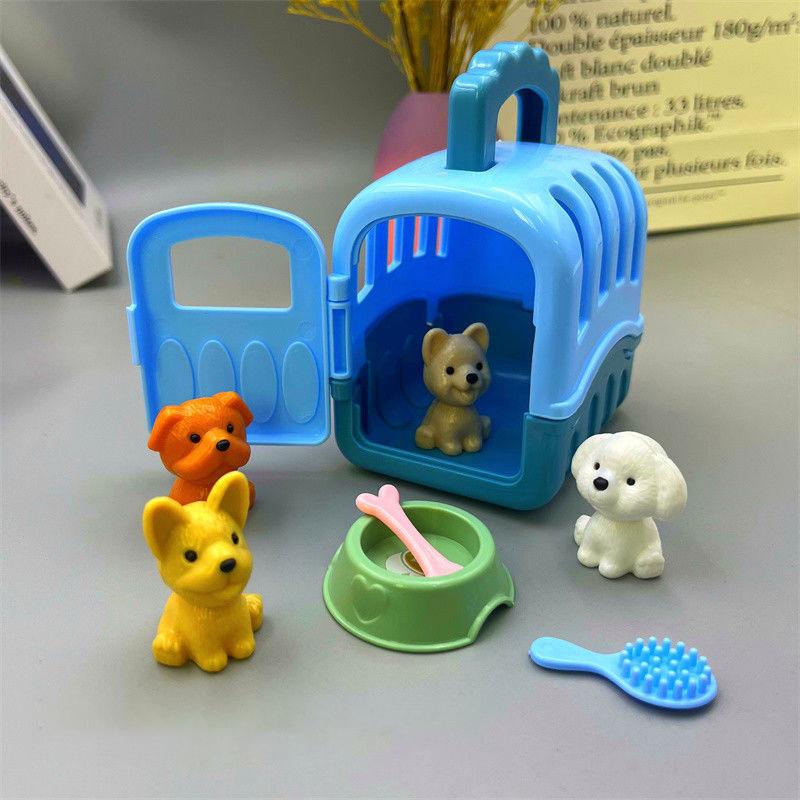 8/11Pcs Christmas Diy Decoration Gifts Cute Dog Pet Basket Family Toys Cat Nest Set Props Scene Playing Toys