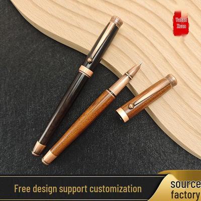 Replaceable Ink Cartridge Fountain Pen - Retro Wooden Student Calligraphy Pen with Hidden Nib & Laser Logo Option