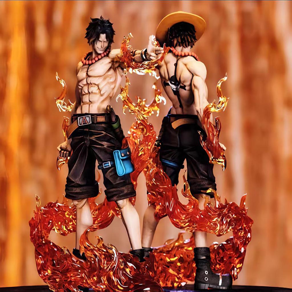 Anime One Piece Figure Flame Fingertip Ace Top Decisive Battle Standing Posture Scene Collect Statue Model Desk Toys Gift
