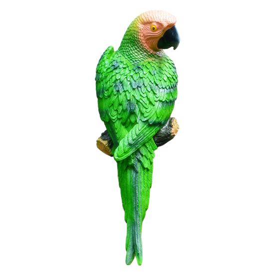 Tree Stump Parrot Ornament, Waterproof Resin Parrot Statue with Realistic Feather Texture, Outdoor Wall Mount Macaw Bird Ornament for Garden Tree
