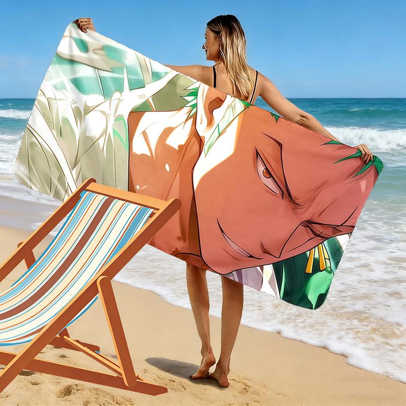 Roronoa Zoro Wano Print Beach Towel, Large Soft Quick Dry Towel for Beach Camping Swimming
