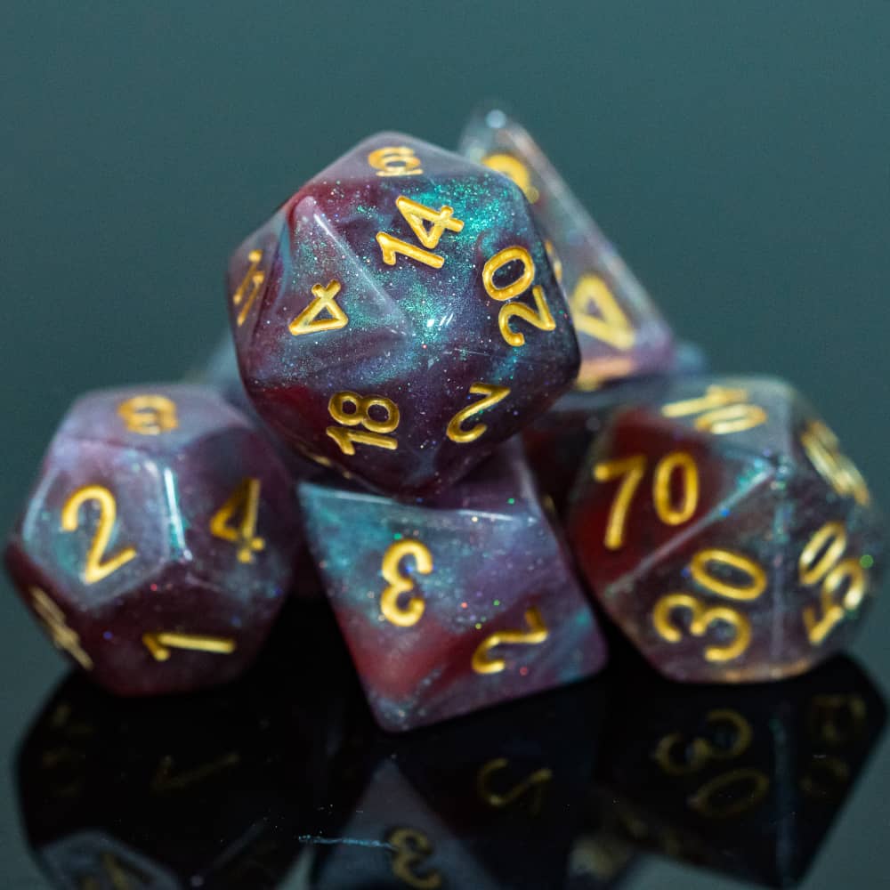 Cusdie Sparkle Galaxy Dice DND Resin D&D Dices D4 D6 D8 D10 D% D12 D20 7 Polyhedral Dice Set for Role Playing Table Games TRPG