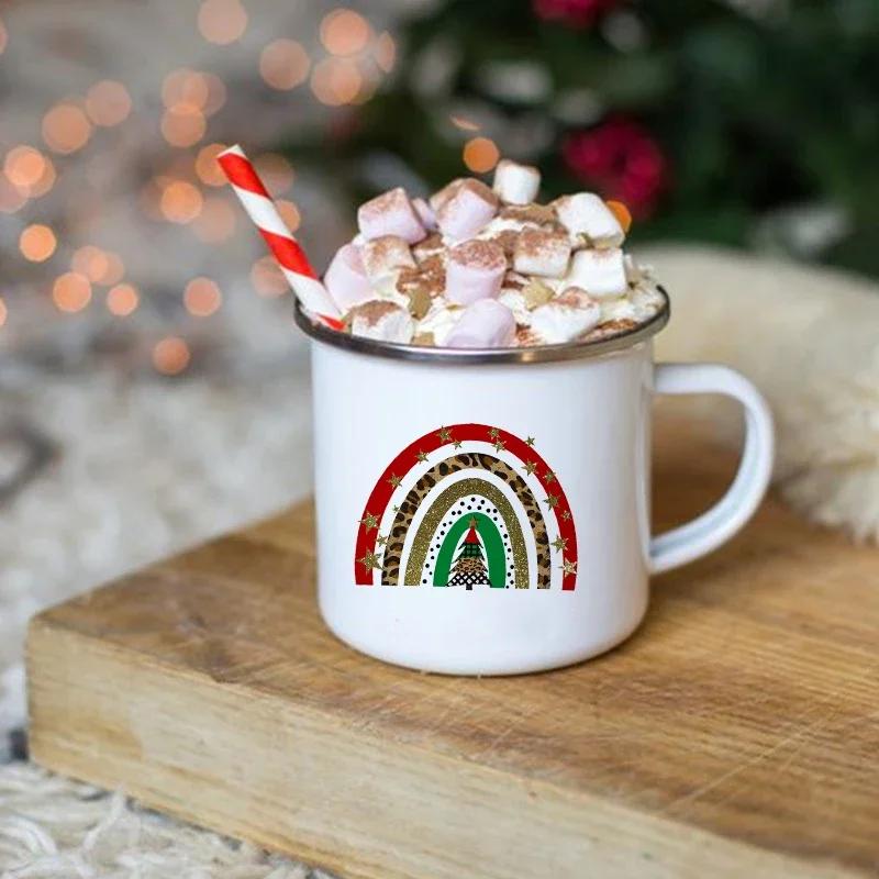 Vintage Christmas Wine Enamel Mug Love Heart Printed Creative Coffee Cocoa Cups Drinks Milk Juice Cup Cake Mugs Handle Drinkware