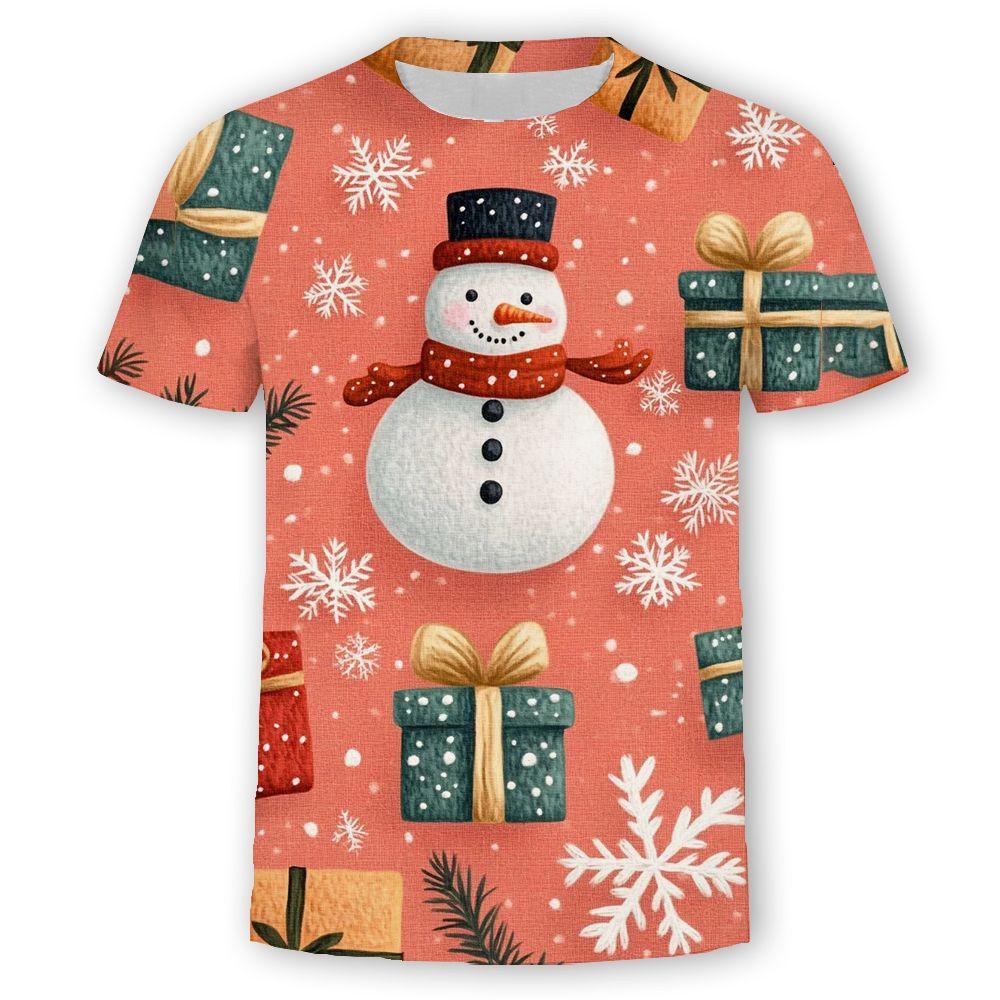 

Летняя новинка Рождественская серия Милый снеговик 3D-принт Дофамин Молодежная и детская футболка 100